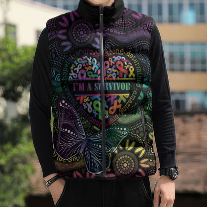 Australia Cancer Survivor Personalised Sleeveless Puffer Jacket I’m A Survivor Ribbon Heart