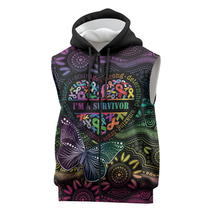 Australia Cancer Survivor Personalised Sleeveless Zip Hoodie I’m A Survivor Ribbon Heart