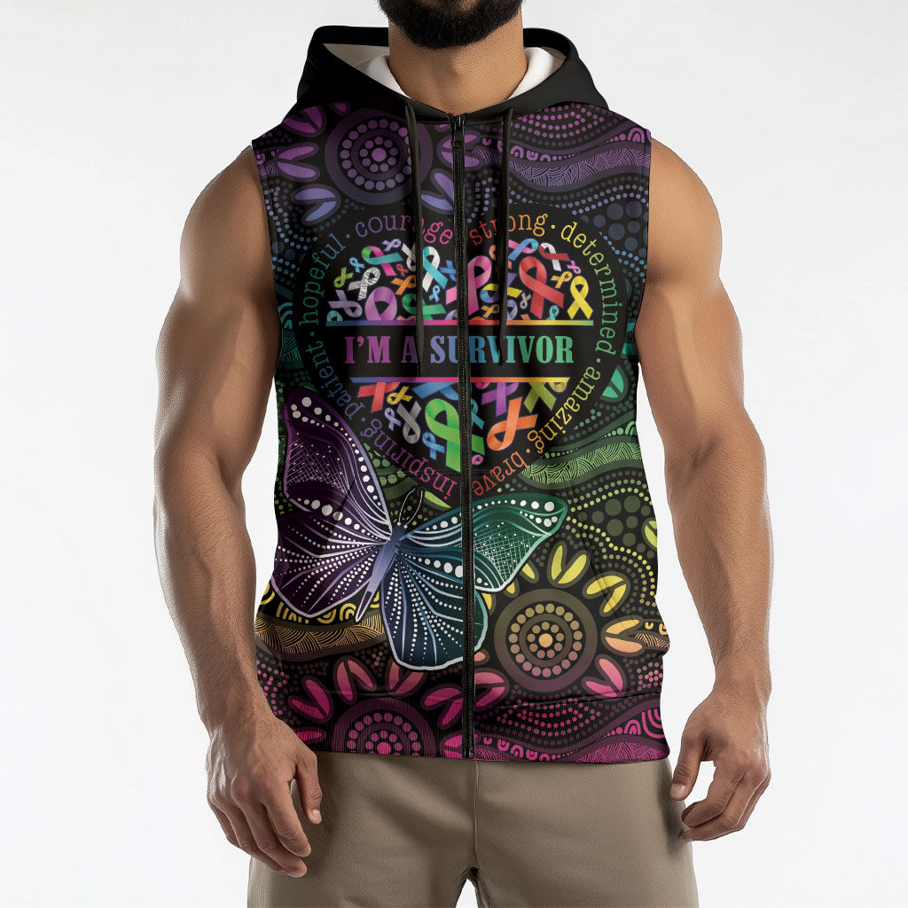 Australia Cancer Survivor Personalised Sleeveless Zip Hoodie I’m A Survivor Ribbon Heart