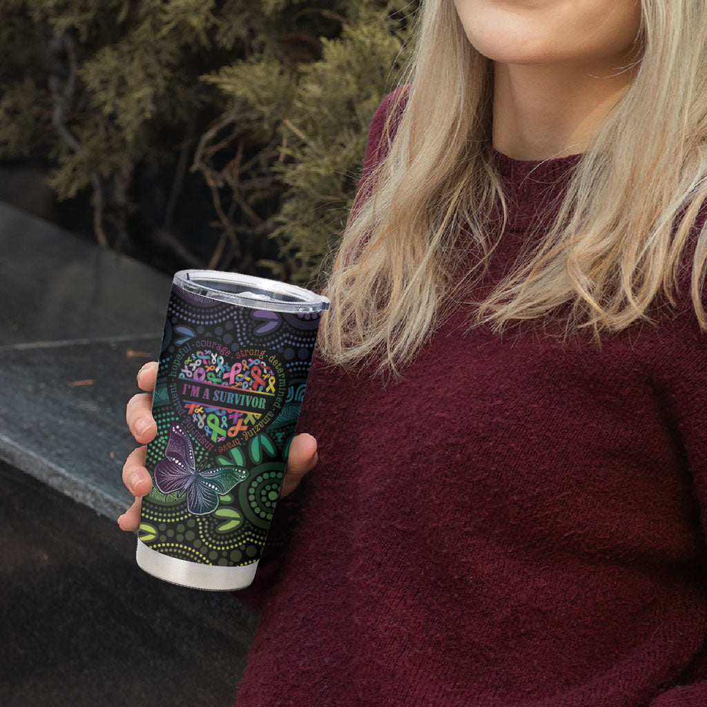 Australia Cancer Survivor Personalised Tumbler Cup I’m A Survivor Ribbon Heart