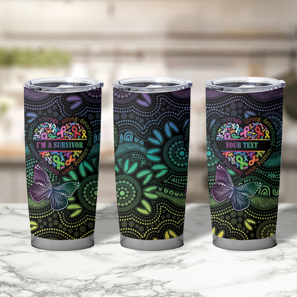 Australia Cancer Survivor Personalised Tumbler Cup I’m A Survivor Ribbon Heart