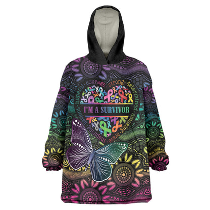 Australia Cancer Survivor Personalised Wearable Blanket Hoodie I’m A Survivor Ribbon Heart