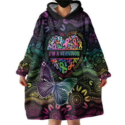 Australia Cancer Survivor Personalised Wearable Blanket Hoodie I’m A Survivor Ribbon Heart