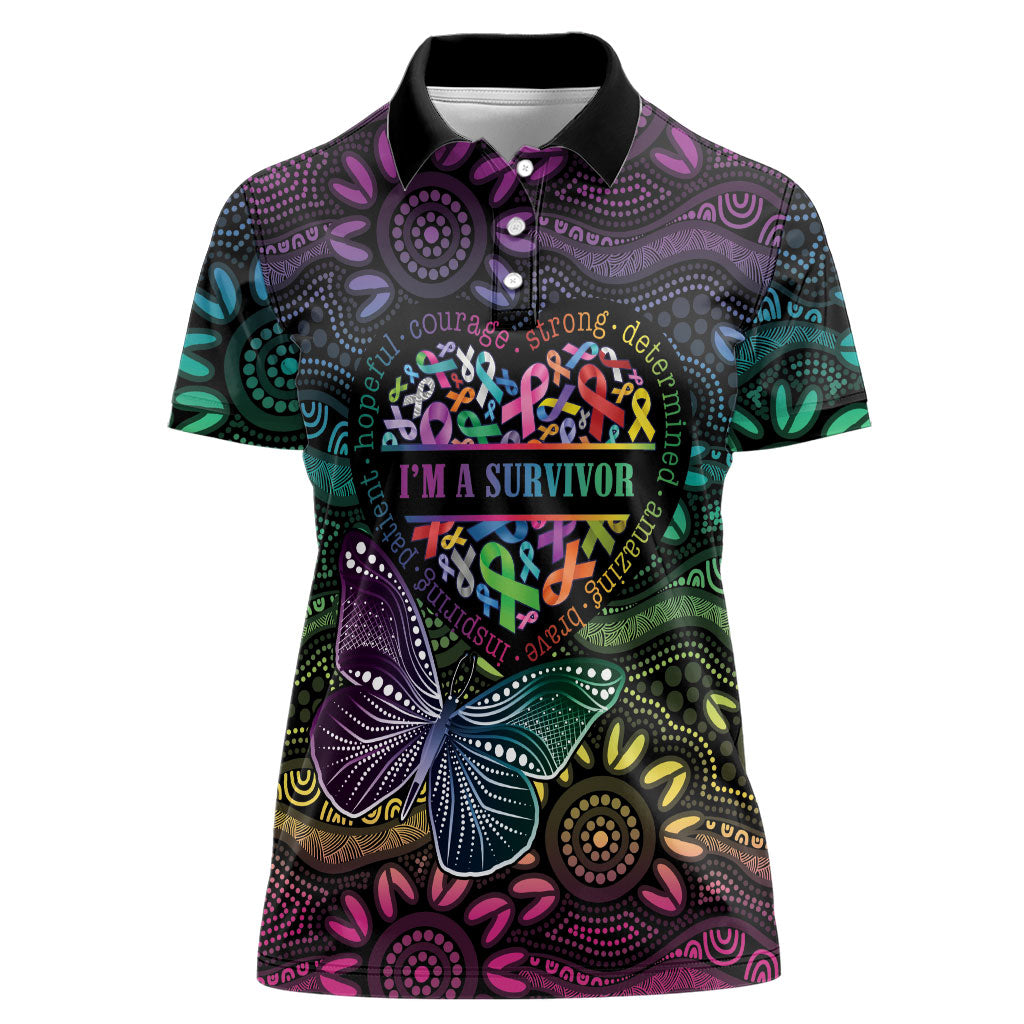 Australia Cancer Survivor Personalised Women Polo Shirt I’m A Survivor Ribbon Heart