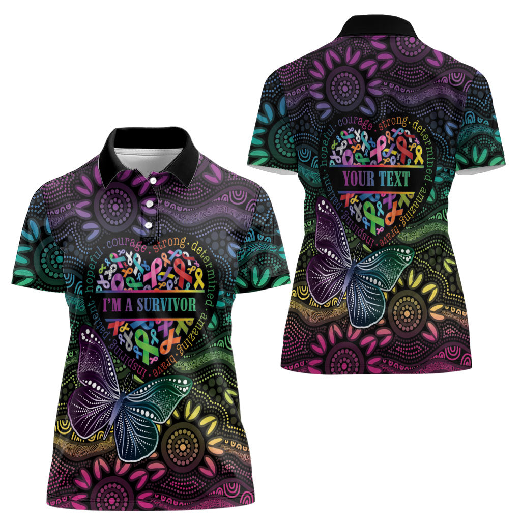 Australia Cancer Survivor Personalised Women Polo Shirt I’m A Survivor Ribbon Heart