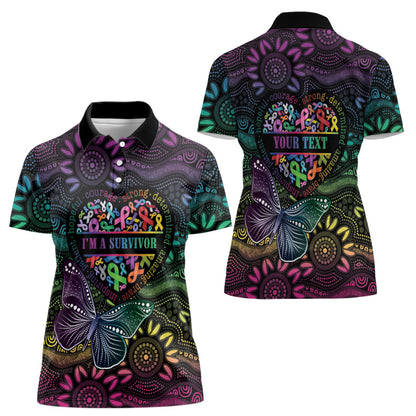 Australia Cancer Survivor Personalised Women Polo Shirt I’m A Survivor Ribbon Heart