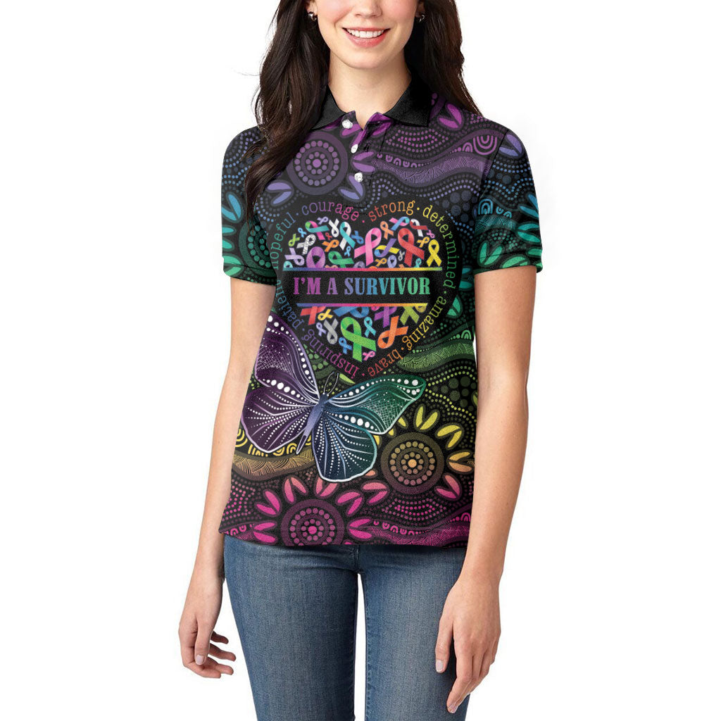 Australia Cancer Survivor Personalised Women Polo Shirt I’m A Survivor Ribbon Heart