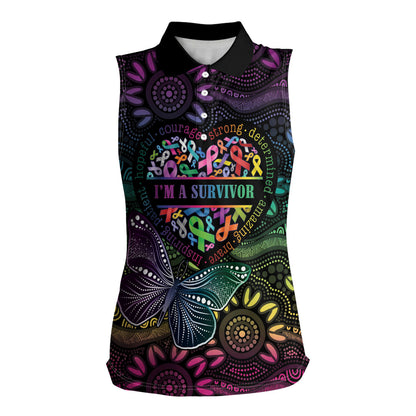 Australia Cancer Survivor Personalised Women Sleeveless Polo Shirt I’m A Survivor Ribbon Heart