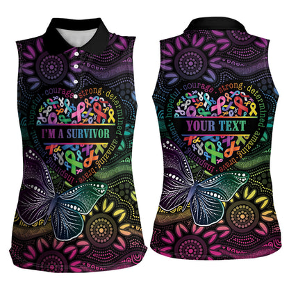 Australia Cancer Survivor Personalised Women Sleeveless Polo Shirt I’m A Survivor Ribbon Heart