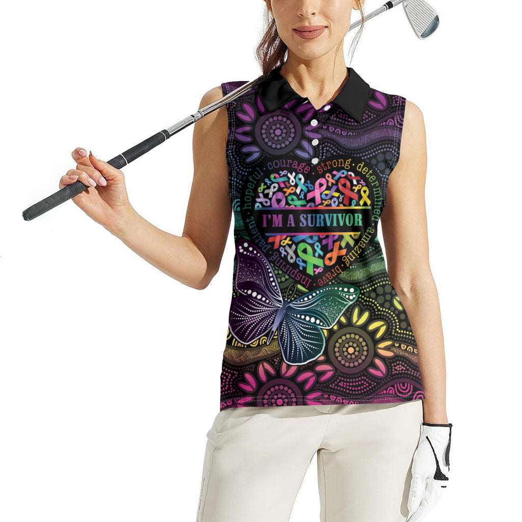 Australia Cancer Survivor Personalised Women Sleeveless Polo Shirt I’m A Survivor Ribbon Heart