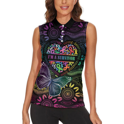 Australia Cancer Survivor Personalised Women Sleeveless Polo Shirt I’m A Survivor Ribbon Heart