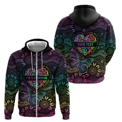 Australia Cancer Survivor Personalised Zip Hoodie I’m A Survivor Ribbon Heart