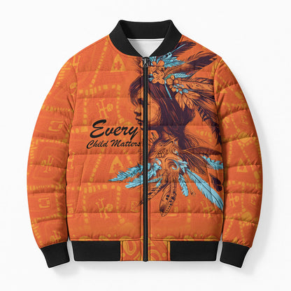 All Children Matters Support Personalized Bomber Puffer Jacket Canadian Indigenous Orange Day