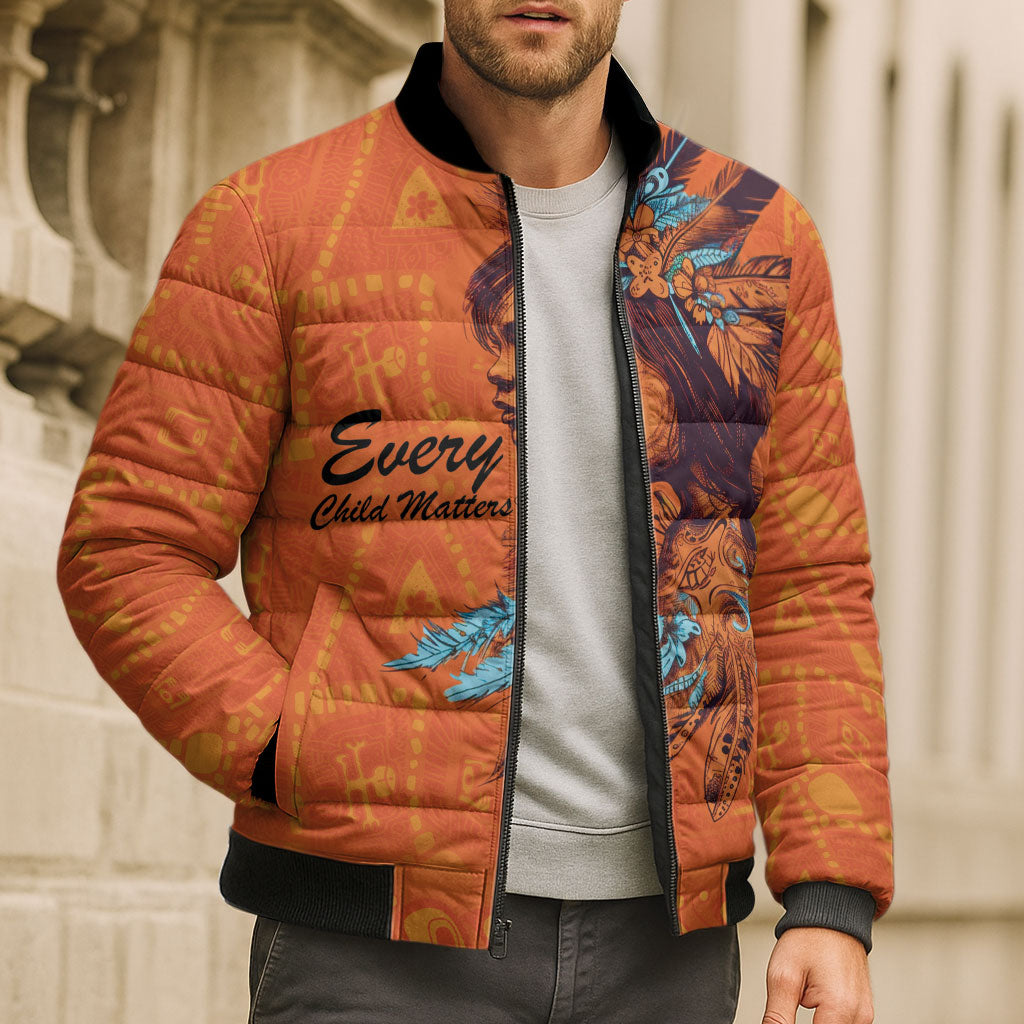 All Children Matters Support Personalized Bomber Puffer Jacket Canadian Indigenous Orange Day