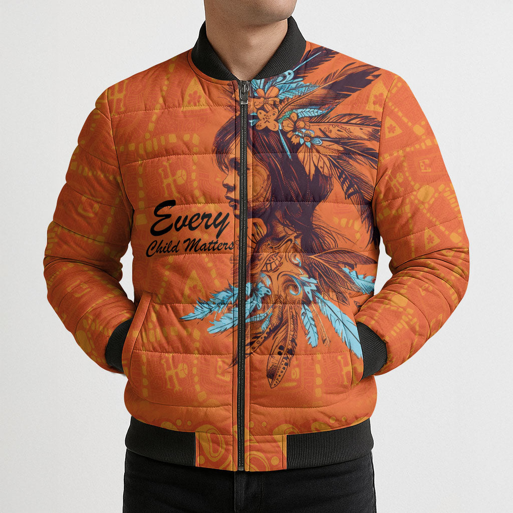 All Children Matters Support Personalized Bomber Puffer Jacket Canadian Indigenous Orange Day