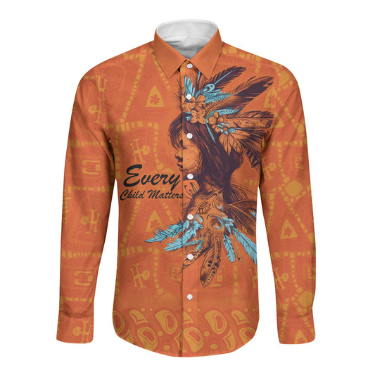 All Children Matters Support Personalized Long Sleeve Button Shirt Canadian Indigenous Orange Day