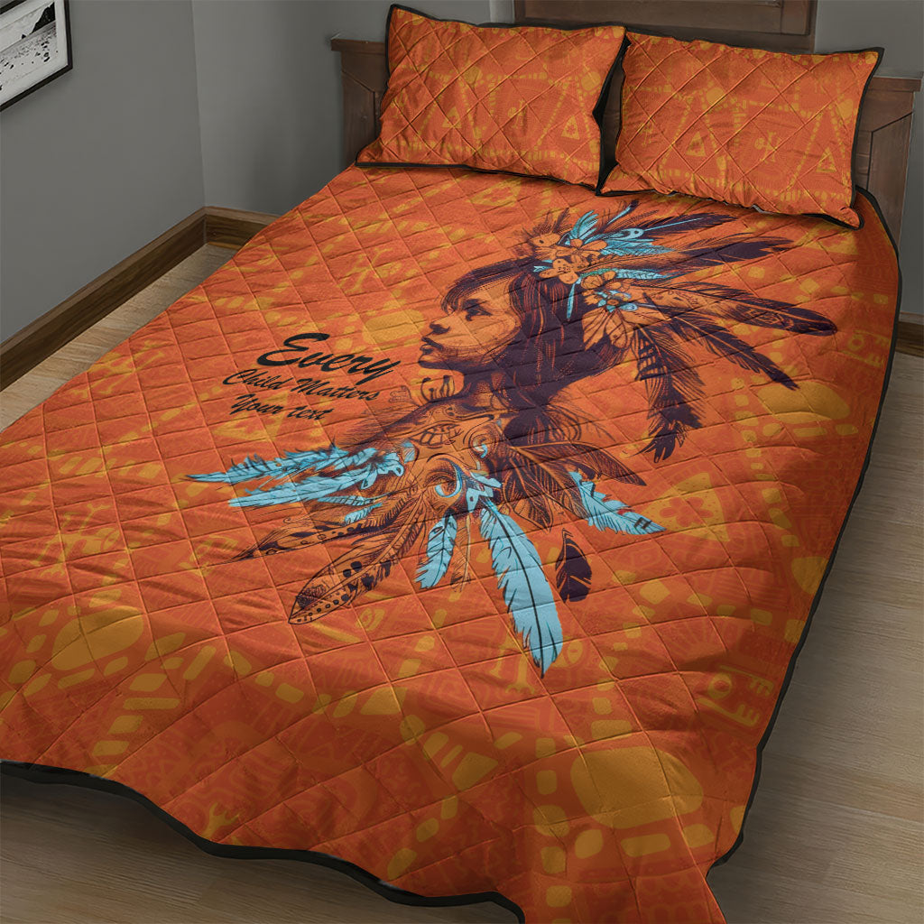 All Children Matters Support Personalized Quilt Bed Set Canadian Indigenous Orange Day
