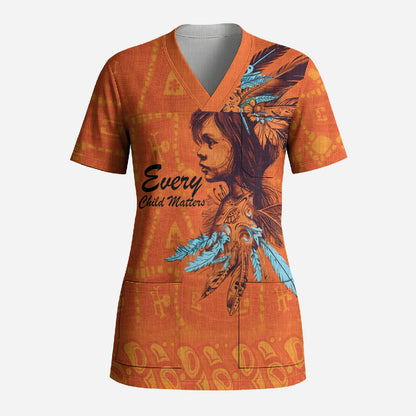 All Children Matters Support Personalized Scrub Top Canadian Indigenous Orange Day