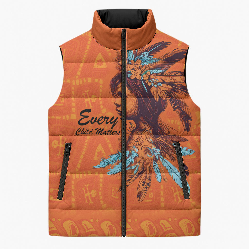 All Children Matters Support Personalized Sleeveless Puffer Jacket Canadian Indigenous Orange Day