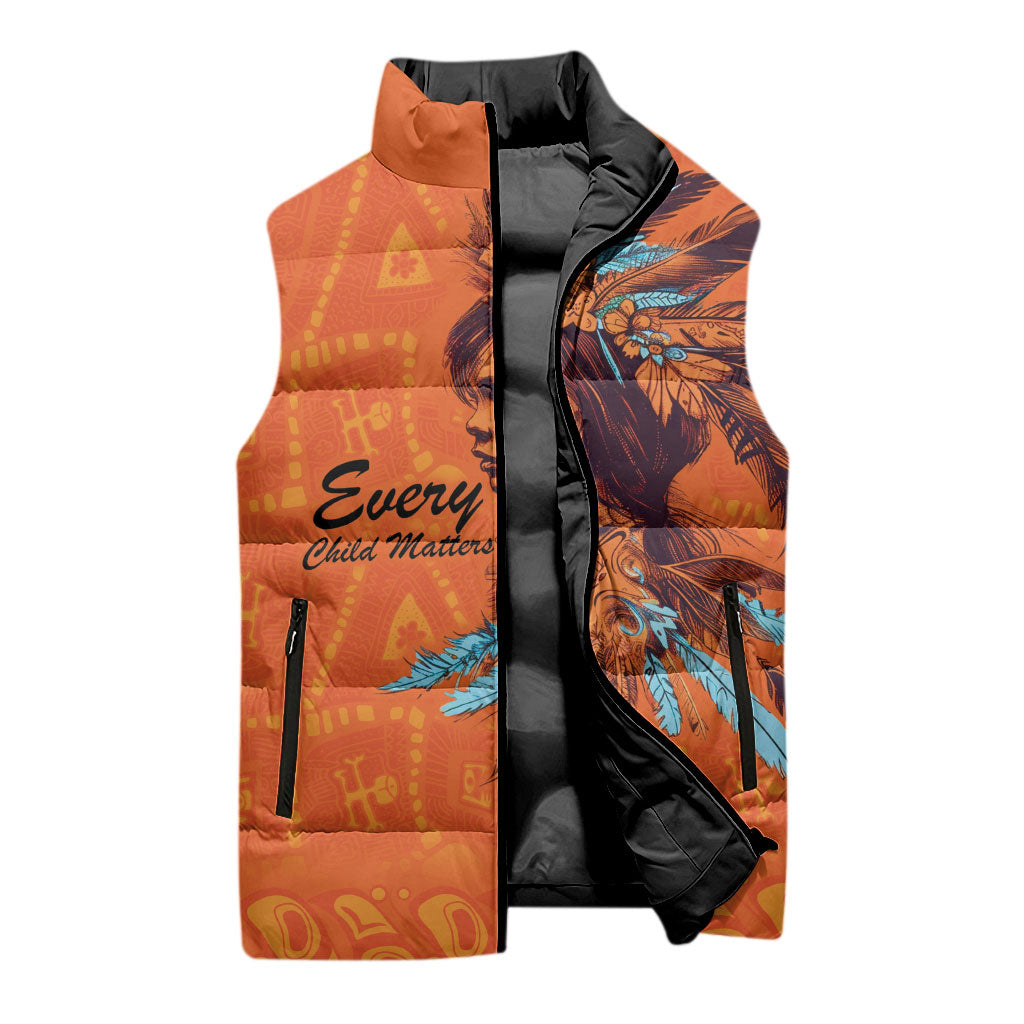 All Children Matters Support Personalized Sleeveless Puffer Jacket Canadian Indigenous Orange Day