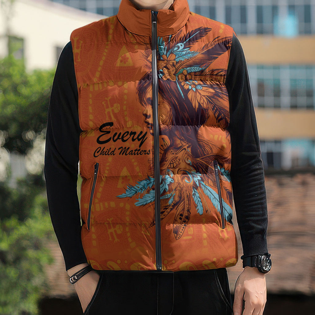 All Children Matters Support Personalized Sleeveless Puffer Jacket Canadian Indigenous Orange Day