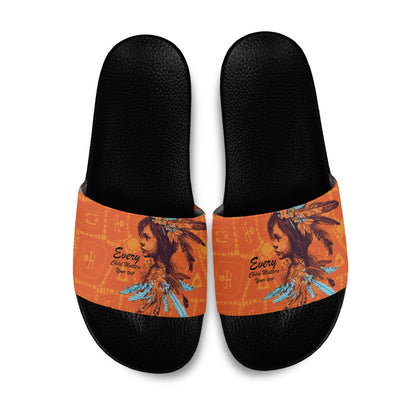All Children Matters Support Personalized Slide Sandals Canadian Indigenous Orange Day