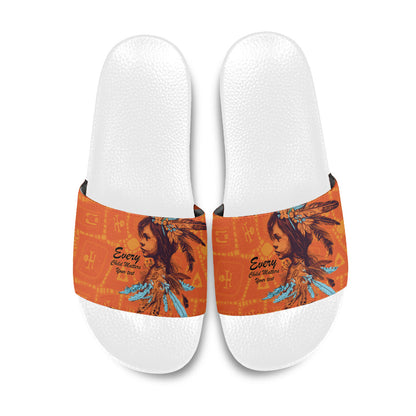 All Children Matters Support Personalized Slide Sandals Canadian Indigenous Orange Day