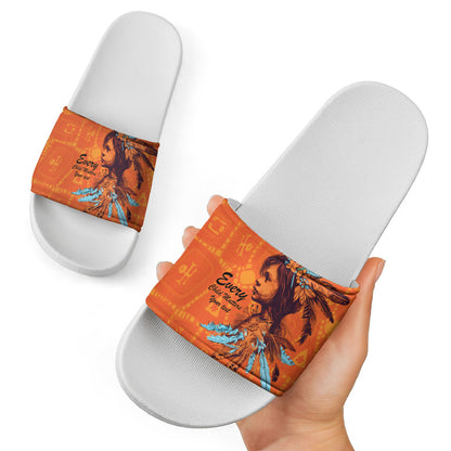 All Children Matters Support Personalized Slide Sandals Canadian Indigenous Orange Day