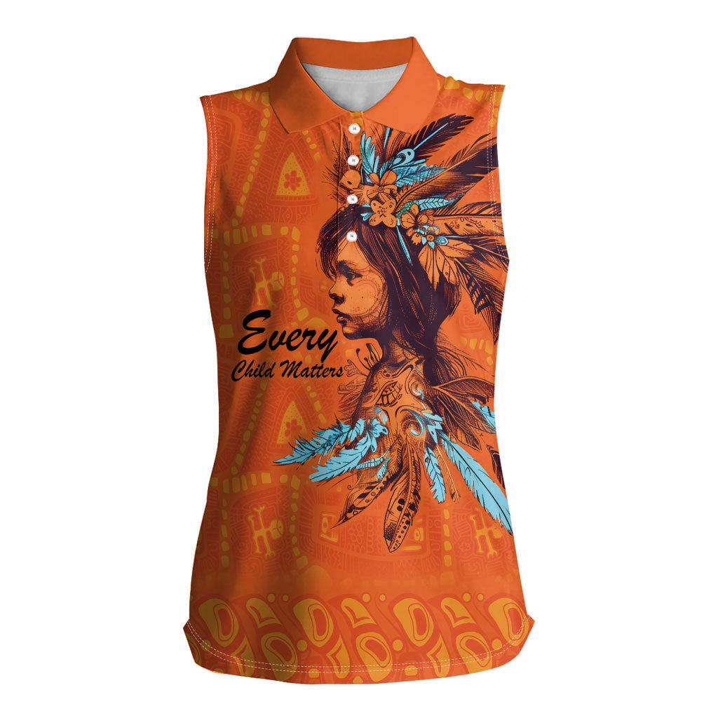 All Children Matters Support Personalized Women Sleeveless Polo Shirt Canadian Indigenous Orange Day