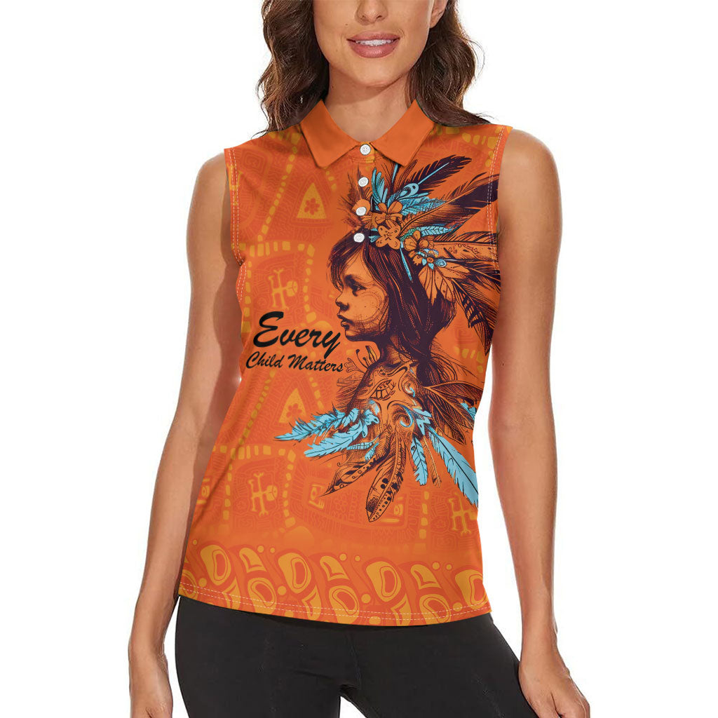 All Children Matters Support Personalized Women Sleeveless Polo Shirt Canadian Indigenous Orange Day