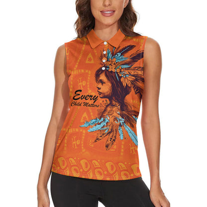 All Children Matters Support Personalized Women Sleeveless Polo Shirt Canadian Indigenous Orange Day