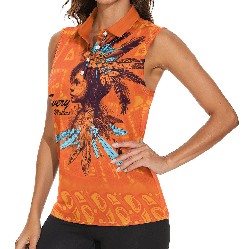 All Children Matters Support Personalized Women Sleeveless Polo Shirt Canadian Indigenous Orange Day