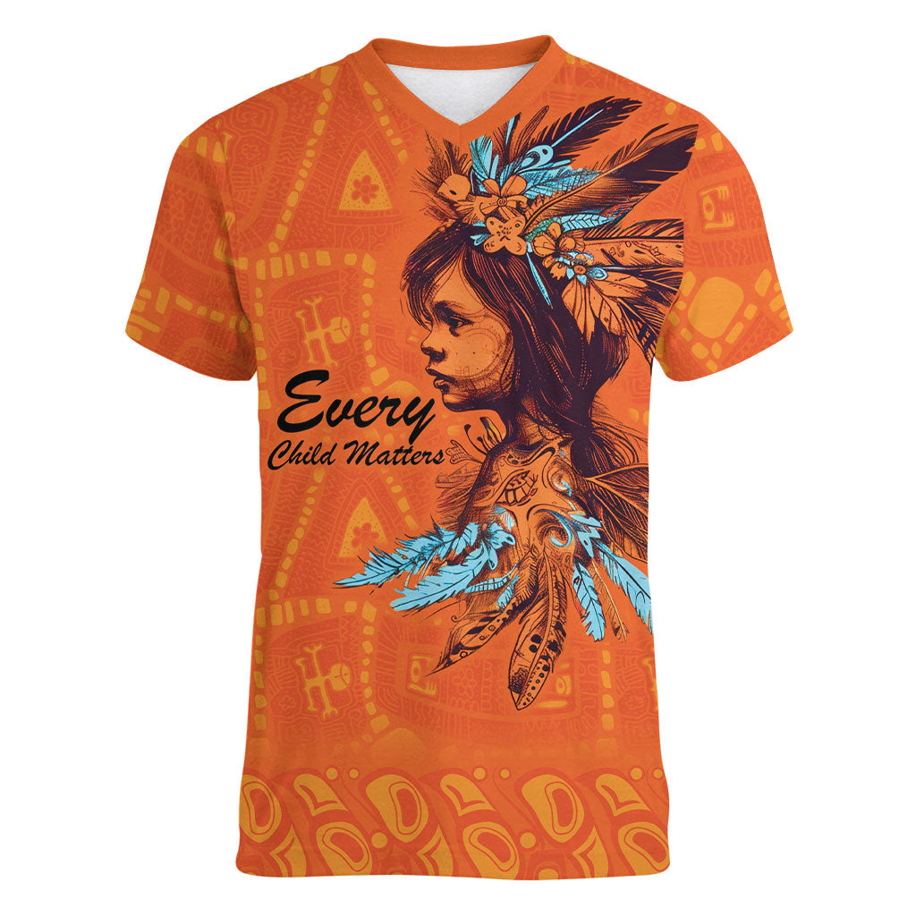 All Children Matters Support Personalized Women V-Neck T-Shirt Canadian Indigenous Orange Day