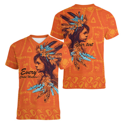 All Children Matters Support Personalized Women V-Neck T-Shirt Canadian Indigenous Orange Day