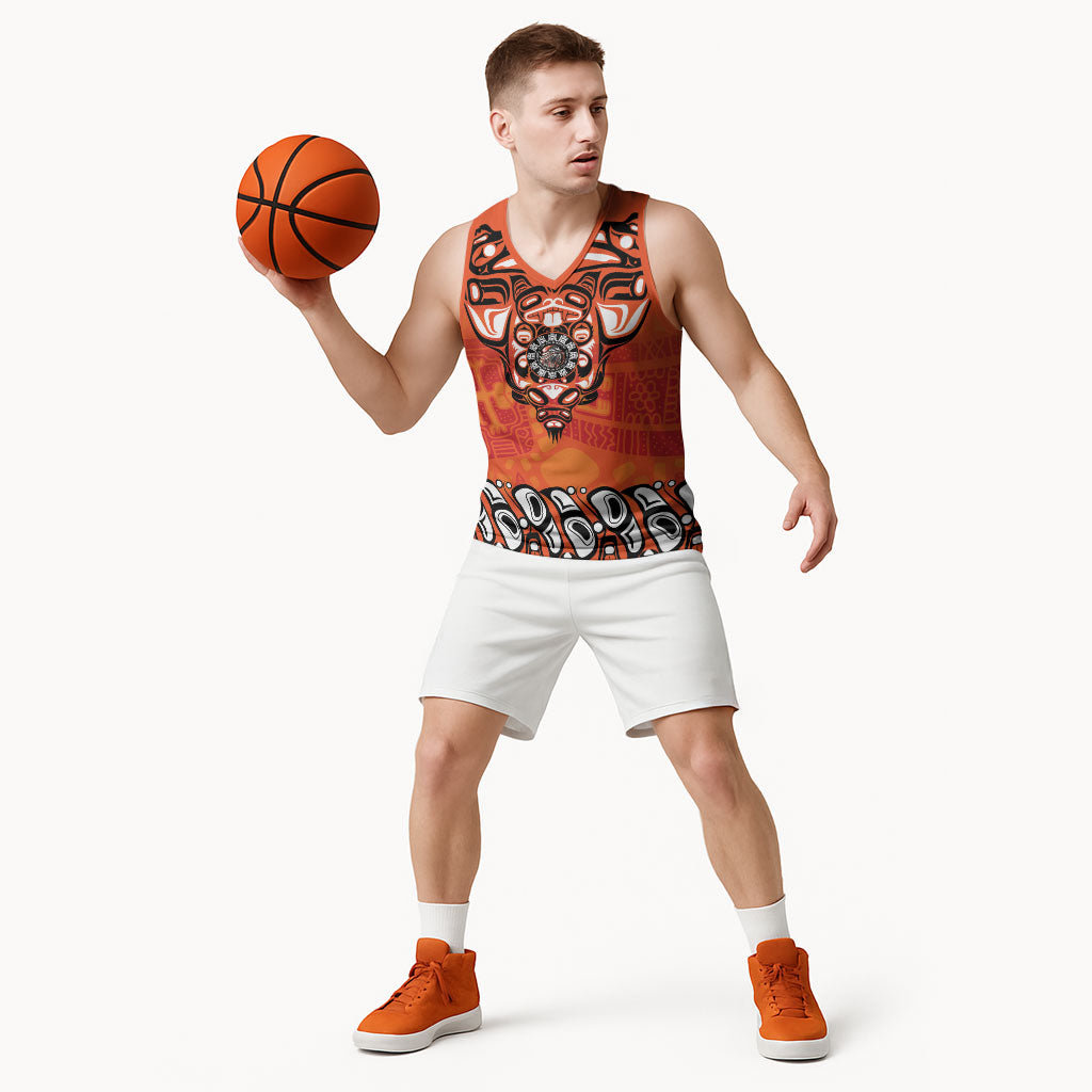 All Children Matters Support Personalized Basketball Jersey Haida Spirit Animals Indigenous Orange Day