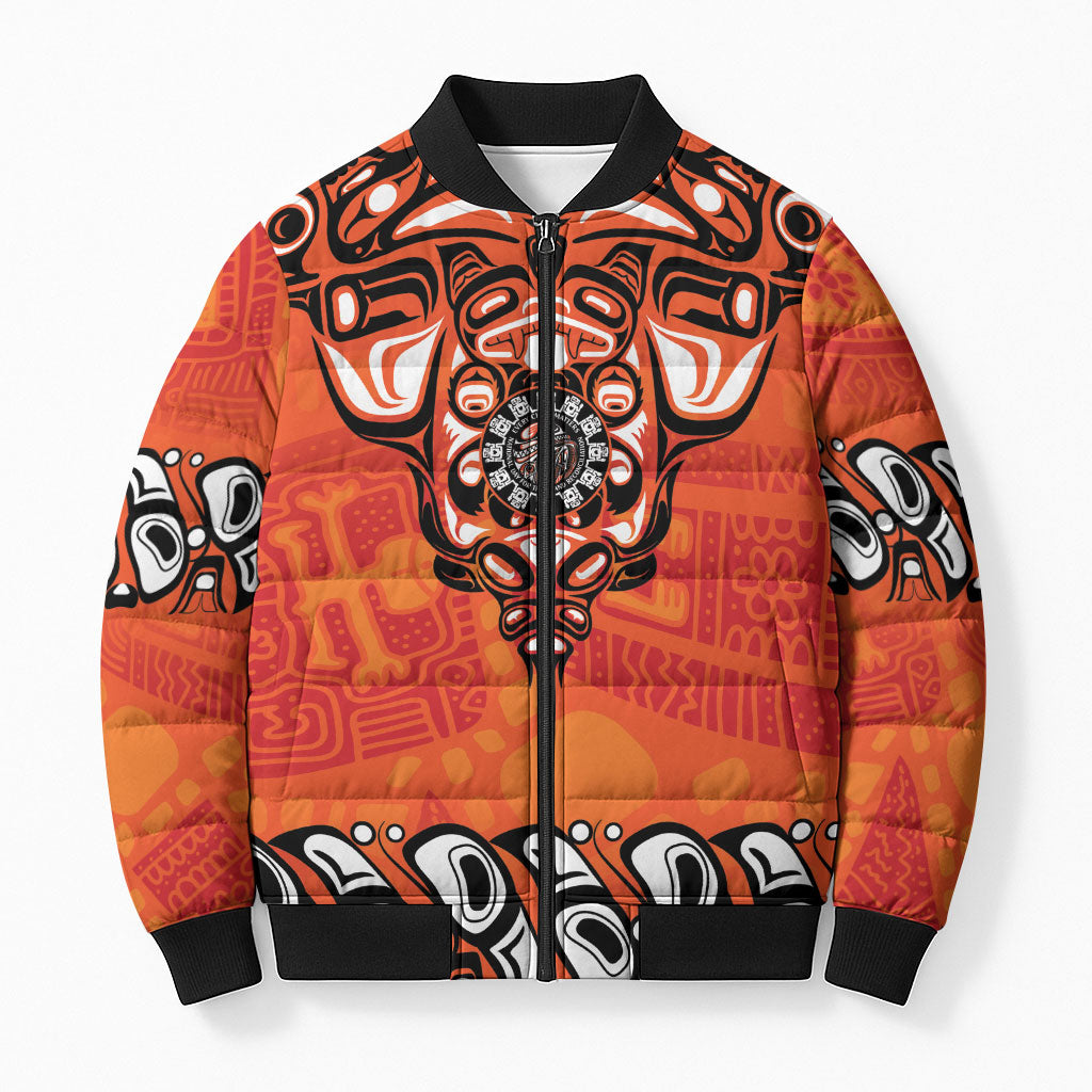 All Children Matters Support Personalized Bomber Puffer Jacket Haida Spirit Animals Indigenous Orange Day