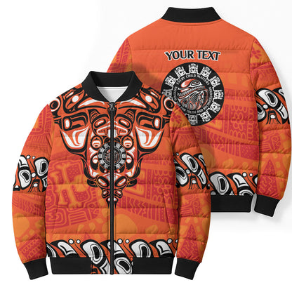All Children Matters Support Personalized Bomber Puffer Jacket Haida Spirit Animals Indigenous Orange Day