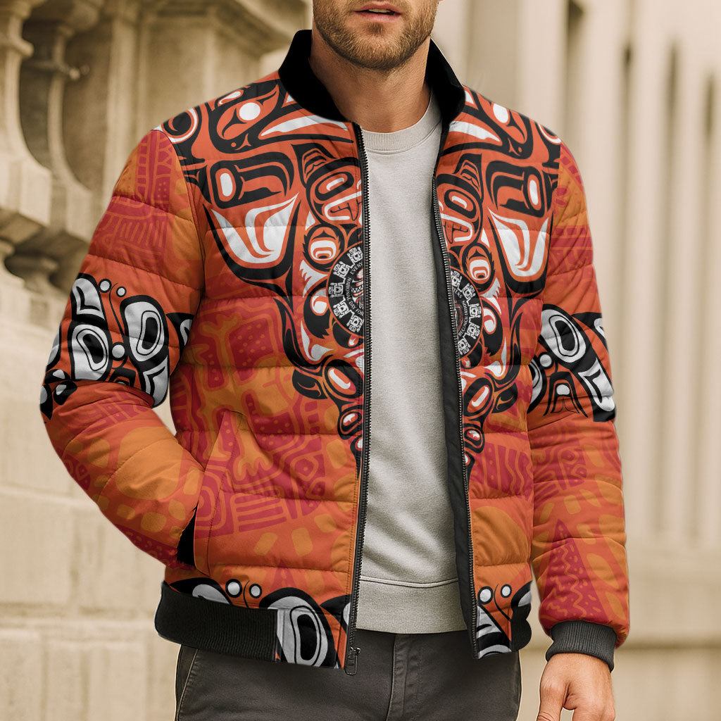 All Children Matters Support Personalized Bomber Puffer Jacket Haida Spirit Animals Indigenous Orange Day