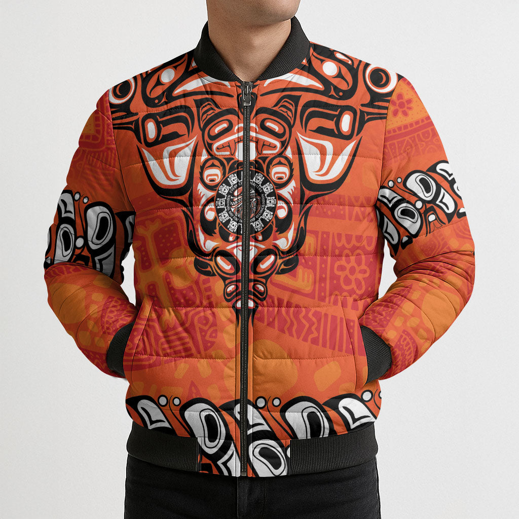 All Children Matters Support Personalized Bomber Puffer Jacket Haida Spirit Animals Indigenous Orange Day
