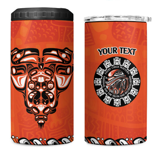 All Children Matters Support Personalized 4 in 1 Can Cooler Tumbler Haida Spirit Animals Indigenous Orange Day