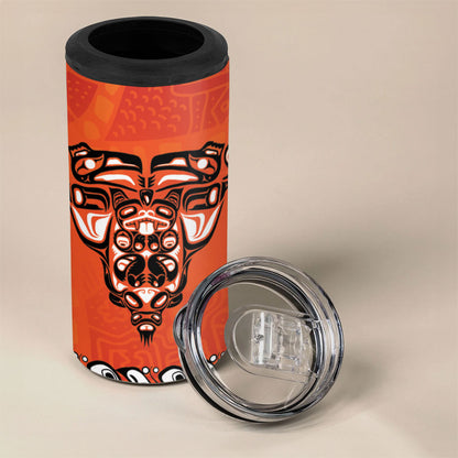 All Children Matters Support Personalized 4 in 1 Can Cooler Tumbler Haida Spirit Animals Indigenous Orange Day