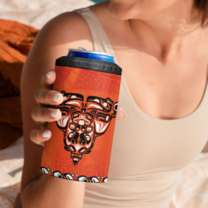 All Children Matters Support Personalized 4 in 1 Can Cooler Tumbler Haida Spirit Animals Indigenous Orange Day