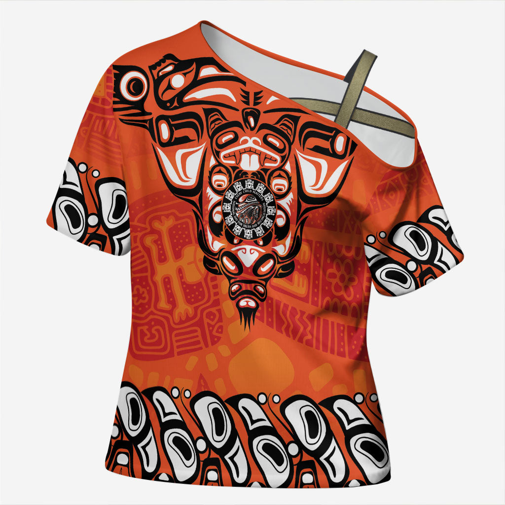 All Children Matters Support Personalized Cross Shoulder Shirt Haida Spirit Animals Indigenous Orange Day
