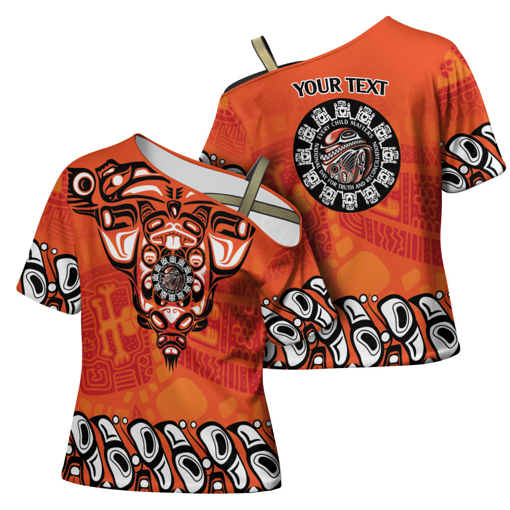All Children Matters Support Personalized Cross Shoulder Shirt Haida Spirit Animals Indigenous Orange Day