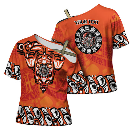 All Children Matters Support Personalized Cross Shoulder Shirt Haida Spirit Animals Indigenous Orange Day