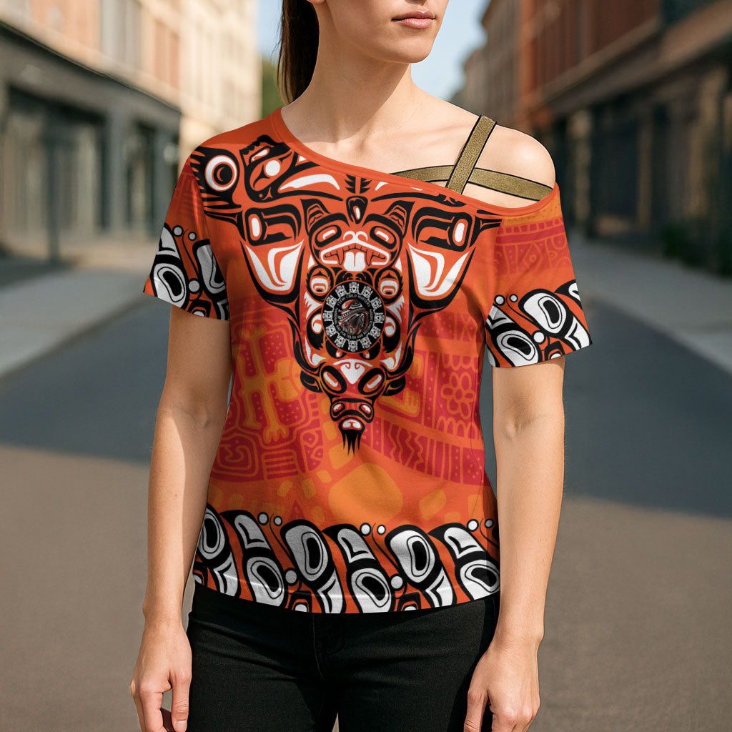 All Children Matters Support Personalized Cross Shoulder Shirt Haida Spirit Animals Indigenous Orange Day