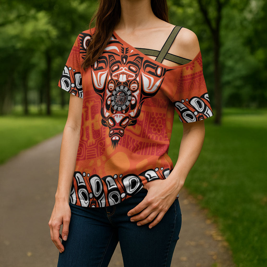 All Children Matters Support Personalized Cross Shoulder Shirt Haida Spirit Animals Indigenous Orange Day