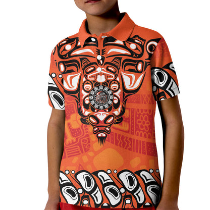 All Children Matters Support Personalized Kid Polo Shirt Haida Spirit Animals Indigenous Orange Day