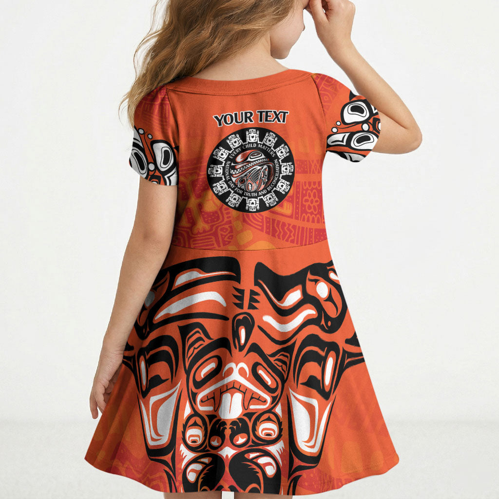 All Children Matters Support Personalized Kid Short Sleeve Dress Haida Spirit Animals Indigenous Orange Day