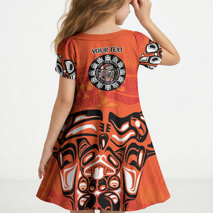 All Children Matters Support Personalized Kid Short Sleeve Dress Haida Spirit Animals Indigenous Orange Day